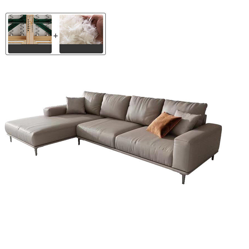 Mid Century Modern Genuine Leather White Pillows Square Arm Living Room Seating