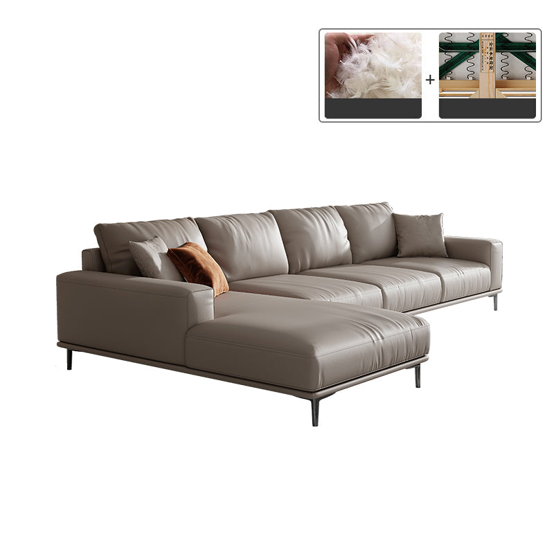 Mid Century Modern Genuine Leather White Pillows Square Arm Living Room Seating