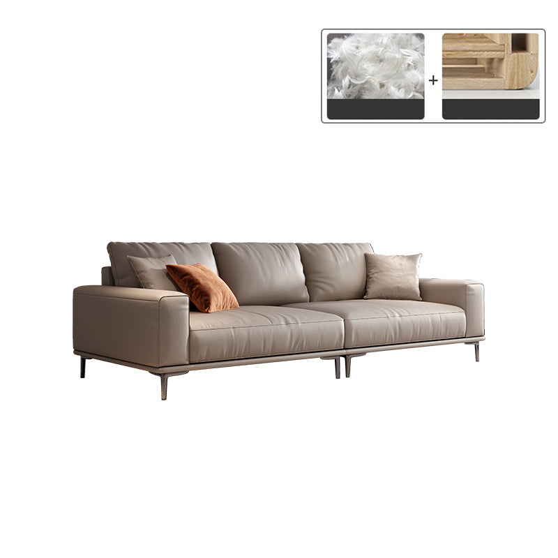 Mid Century Modern Genuine Leather White Pillows Square Arm Living Room Seating
