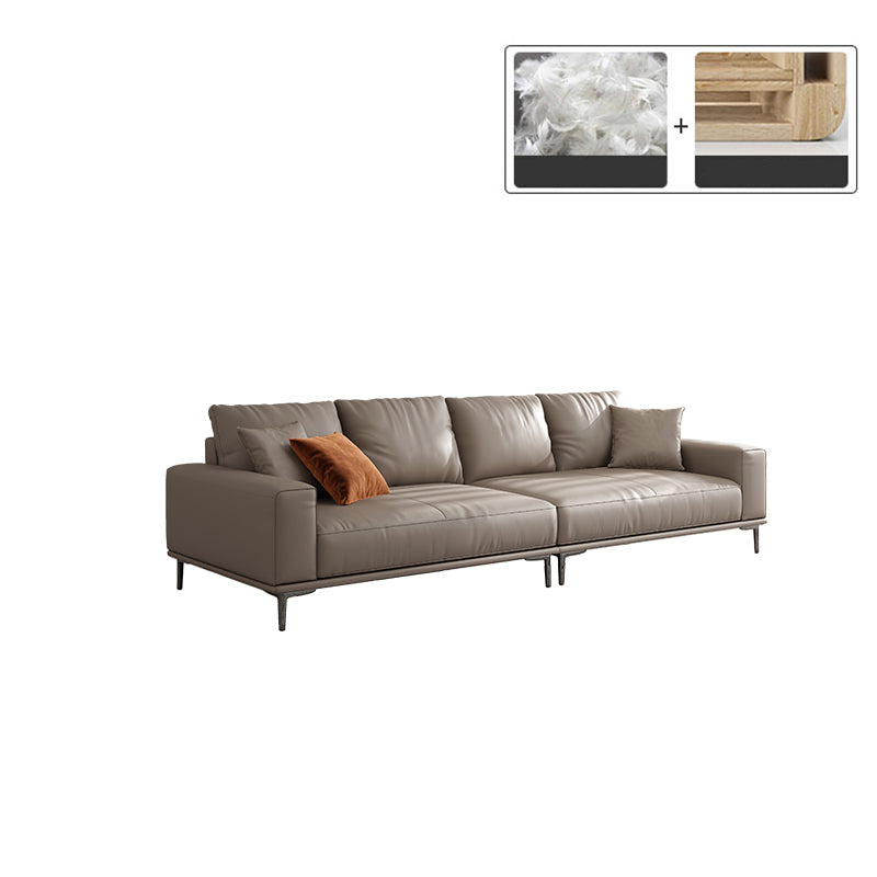 Mid Century Modern Genuine Leather White Pillows Square Arm Living Room Seating