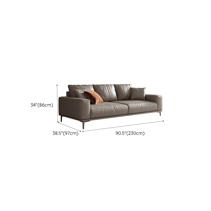 Mid Century Modern Genuine Leather White Pillows Square Arm Living Room Seating