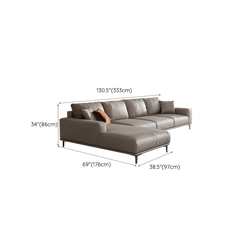 Mid Century Modern Genuine Leather White Pillows Square Arm Living Room Seating