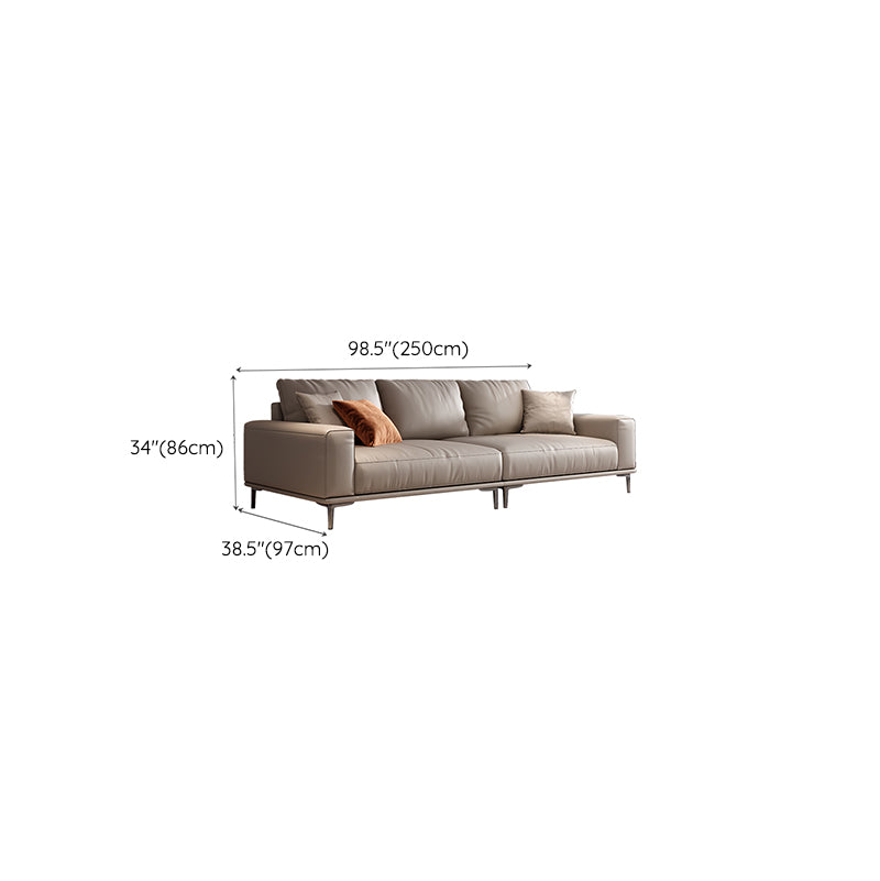 Mid Century Modern Genuine Leather White Pillows Square Arm Living Room Seating