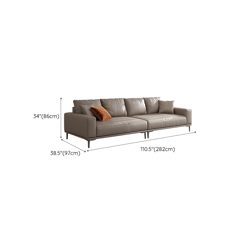 Mid Century Modern Genuine Leather White Pillows Square Arm Living Room Seating
