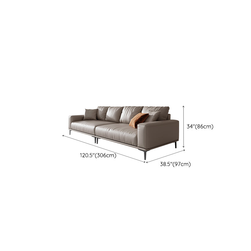 Mid Century Modern Genuine Leather White Pillows Square Arm Living Room Seating