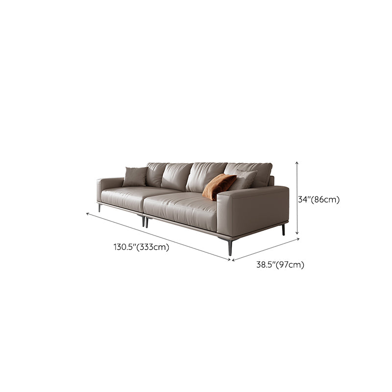 Mid Century Modern Genuine Leather White Pillows Square Arm Living Room Seating
