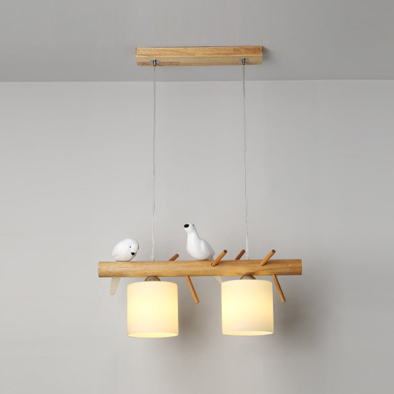 Modern Hanging Light Cylindrical Island Light Fixture with Glass for Dining Room