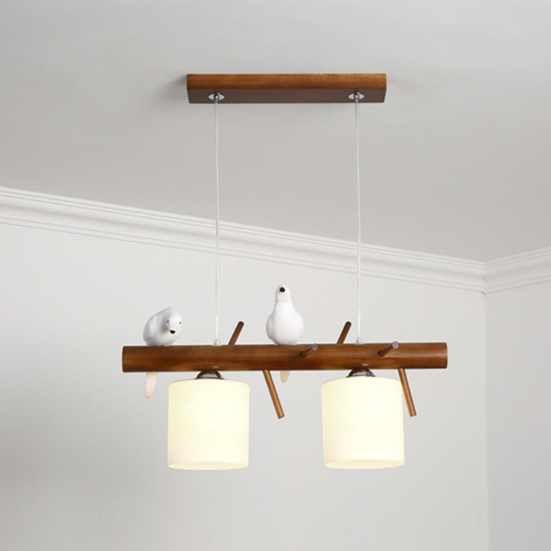 Modern Hanging Light Cylindrical Island Light Fixture with Glass for Dining Room