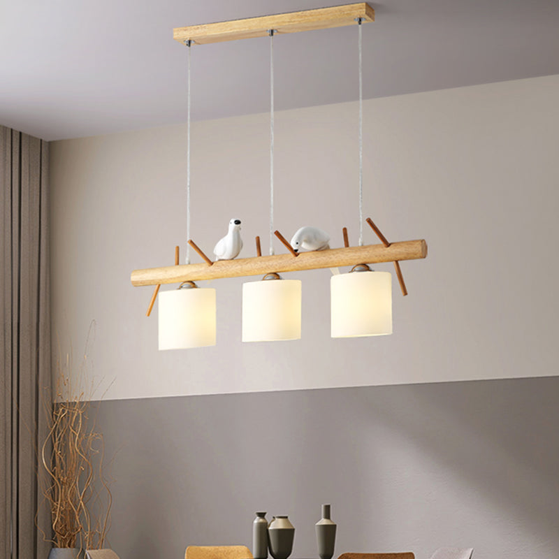 Modern Hanging Light Cylindrical Island Light Fixture with Glass for Dining Room