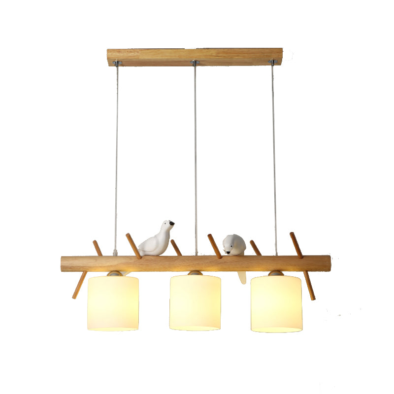 Modern Hanging Light Cylindrical Island Light Fixture with Glass for Dining Room