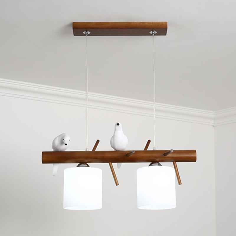 Modern Hanging Light Cylindrical Island Light Fixture with Glass for Dining Room