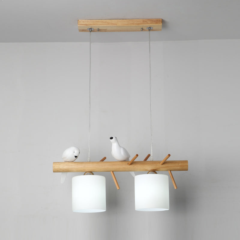 Modern Hanging Light Cylindrical Island Light Fixture with Glass for Dining Room
