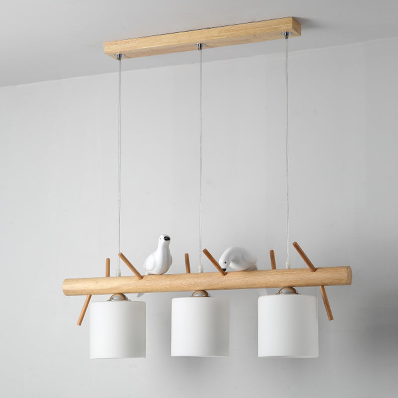 Modern Hanging Light Cylindrical Island Light Fixture with Glass for Dining Room