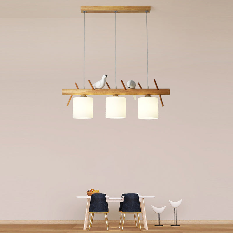 Modern Hanging Light Cylindrical Island Light Fixture with Glass for Dining Room