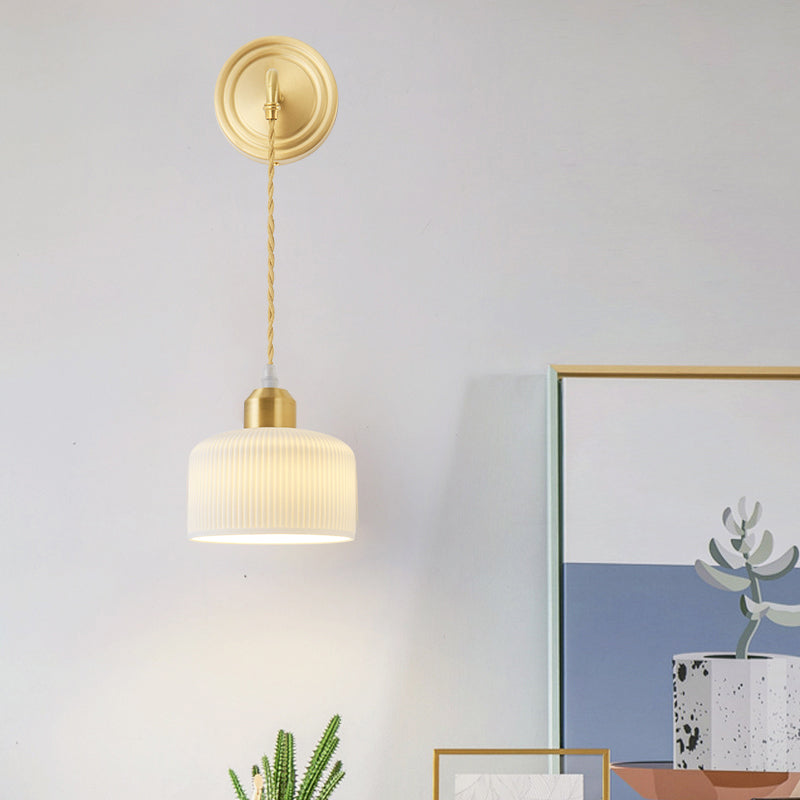 Nordic Style Wall Light Cylinder Shape Wall Lamp with Ceramic Shade for Bedroom
