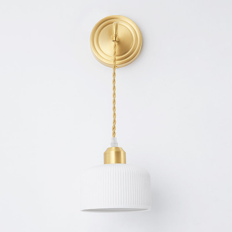 Nordic Style Wall Light Cylinder Shape Wall Lamp with Ceramic Shade for Bedroom