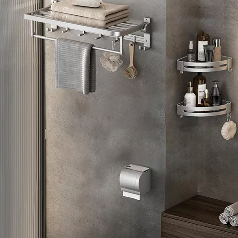 Contemporary Silver Metal Bath Hardware Set with Triangle Bath Shelf