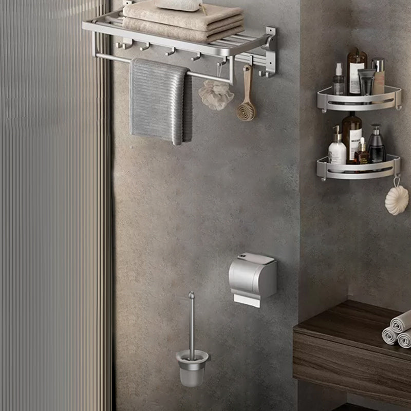 Contemporary Silver Metal Bath Hardware Set with Triangle Bath Shelf