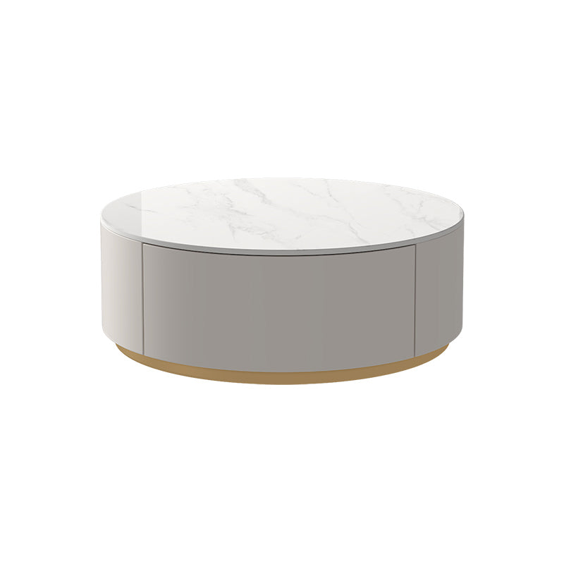 Modern Stone Drum Coffee Table with Storage Dia 31.5" Cocktail Table in Withe