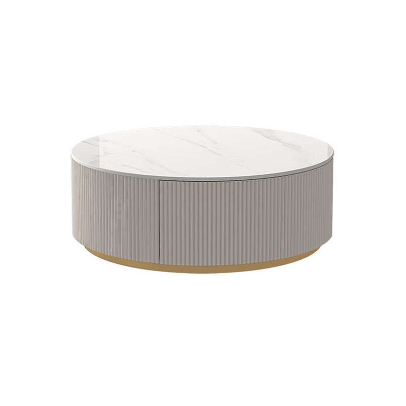 Modern Stone Drum Coffee Table with Storage Dia 31.5" Cocktail Table in Withe