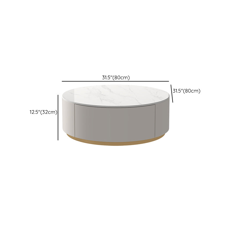 Modern Stone Drum Coffee Table with Storage Dia 31.5" Cocktail Table in Withe