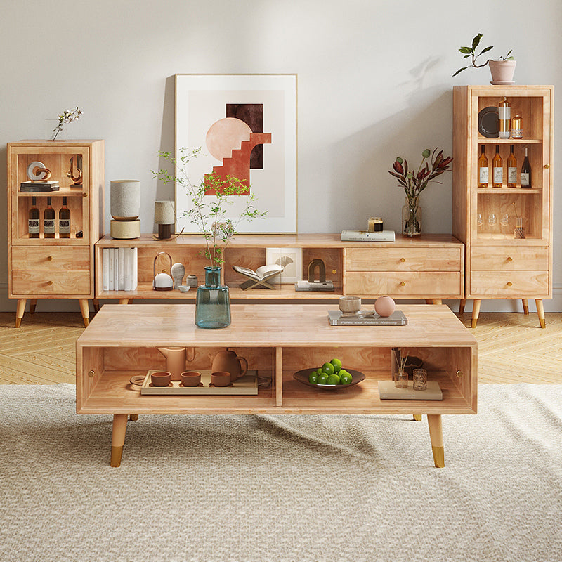 Modernist Cabinet Natural Finish Side Cabinet with Glass Paned