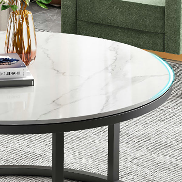 Round Slate Coffee Table Set Frame Cocktail Table with 2 Storage Drawers