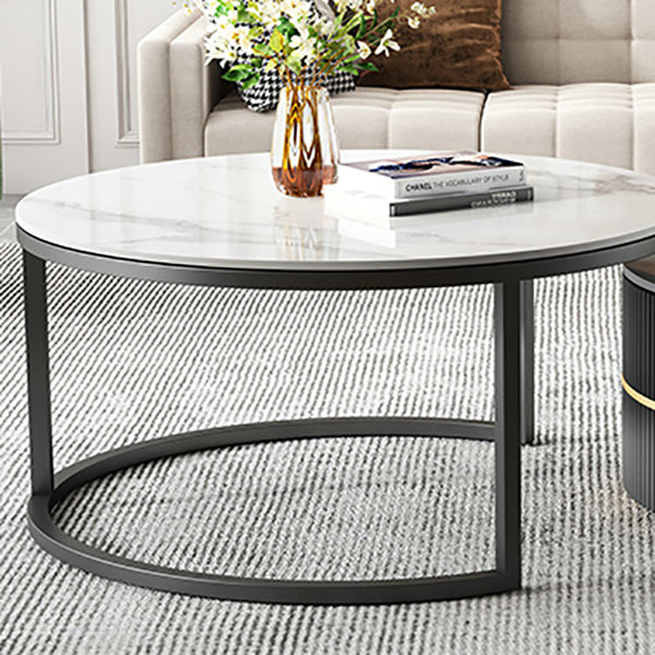 Round Slate Coffee Table Set Frame Cocktail Table with 2 Storage Drawers