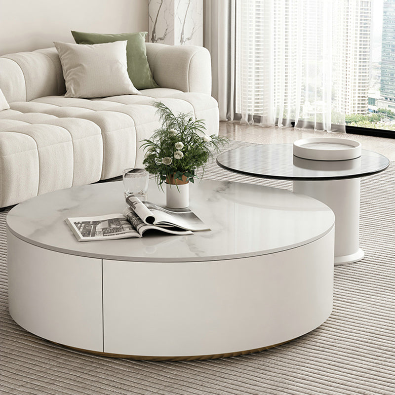 Slate Top Coffee Table Set Frame Cocktail Table with 2 Storage Drawers