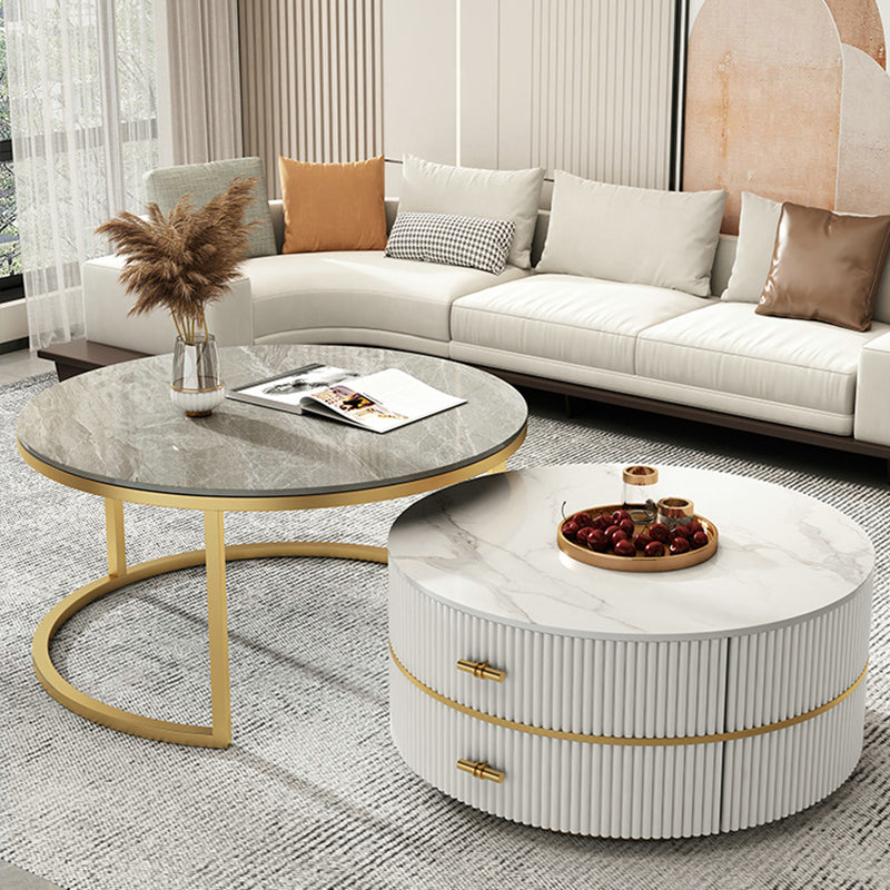 Slate Top Coffee Table Set Frame Cocktail Table with 2 Drawers