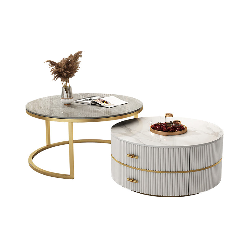 Slate Top Coffee Table Set Frame Cocktail Table with 2 Drawers