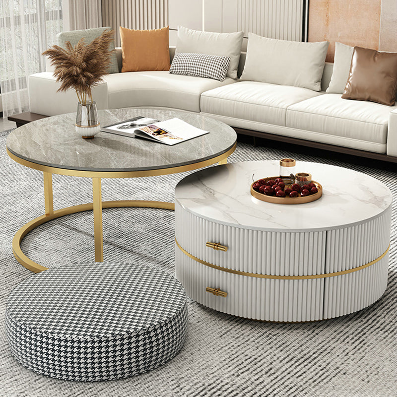 Slate Top Coffee Table Set Frame Cocktail Table with 2 Drawers