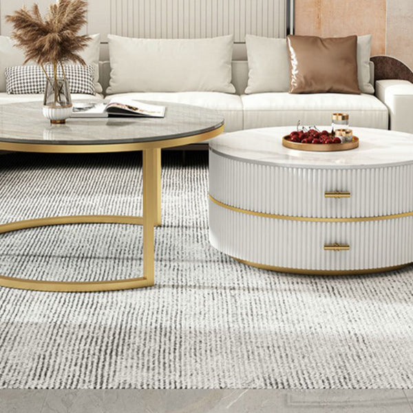 Slate Top Coffee Table Set Frame Cocktail Table with 2 Drawers