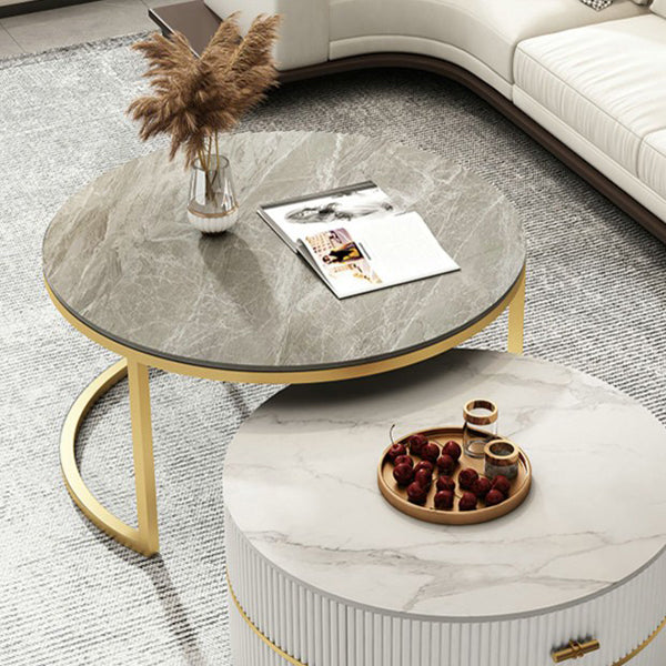 Slate Top Coffee Table Set Frame Cocktail Table with 2 Drawers