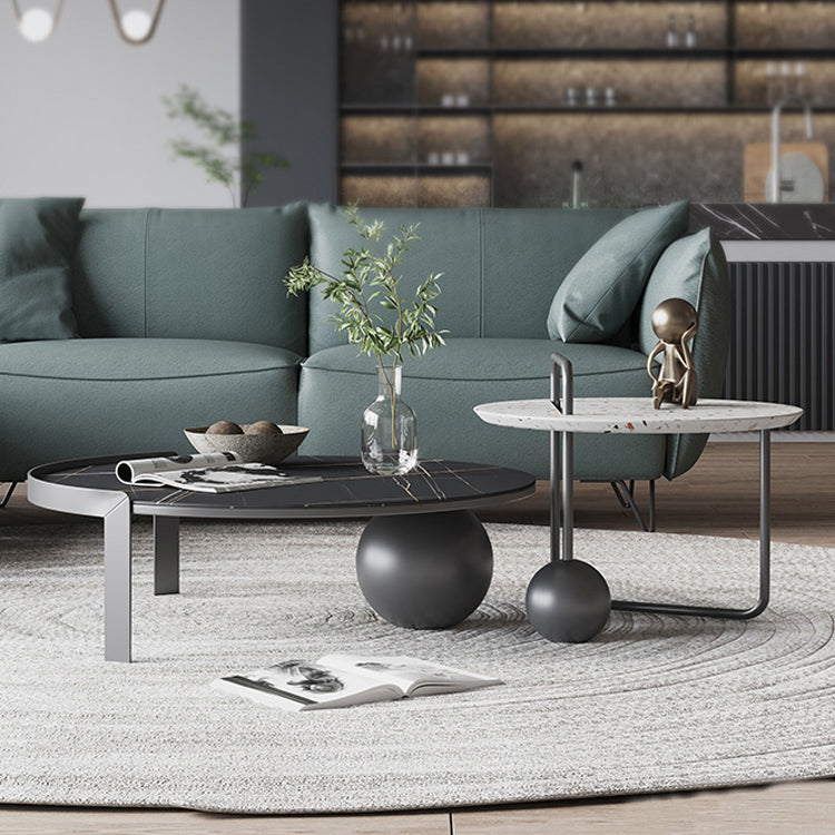 Round Stone Coffee Table Set Stainless Steel Simple Cocktail Table