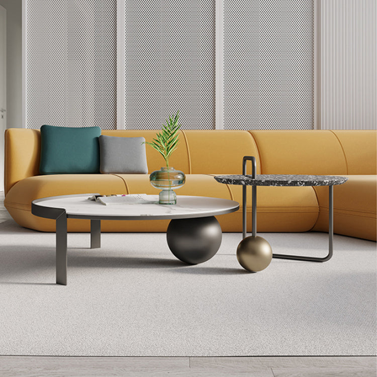 Round Stone Coffee Table Set Stainless Steel Simple Cocktail Table