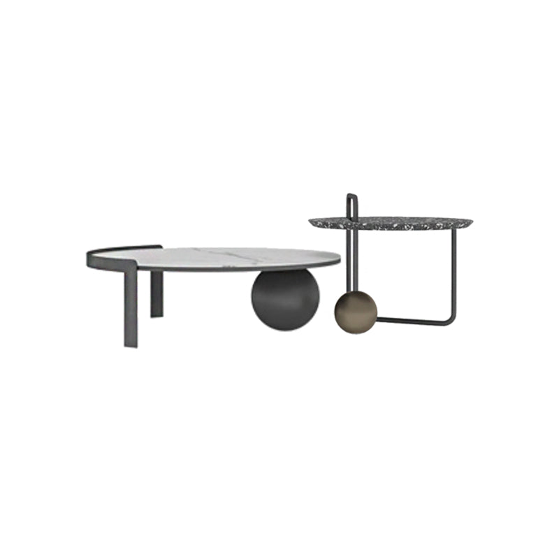 Round Stone Coffee Table Set Stainless Steel Simple Cocktail Table