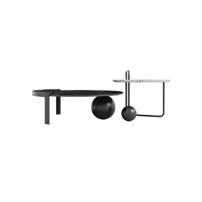 Round Stone Coffee Table Set Stainless Steel Simple Cocktail Table