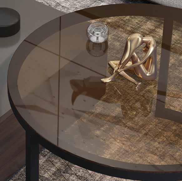 Modern 4 Legs Cocktail Table with 4 Drawers Glass & Wood 2 Nesting Coffee Table Set