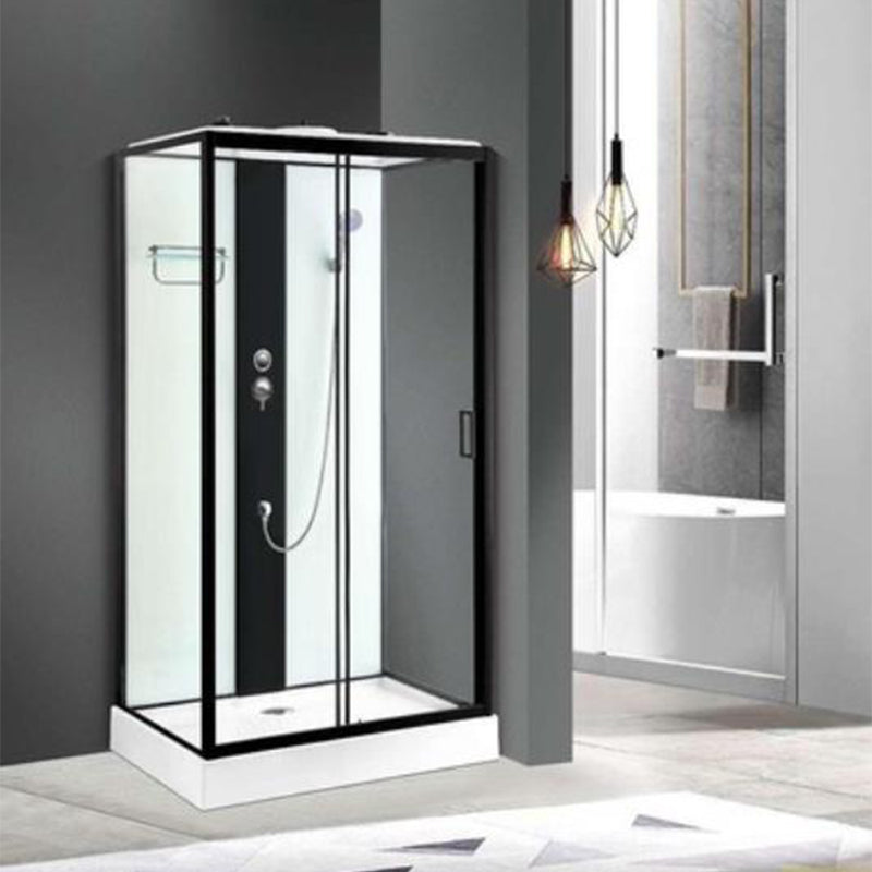 Shower Enclosure Clear Framed Single Sliding Rectangle Black Shower Stall