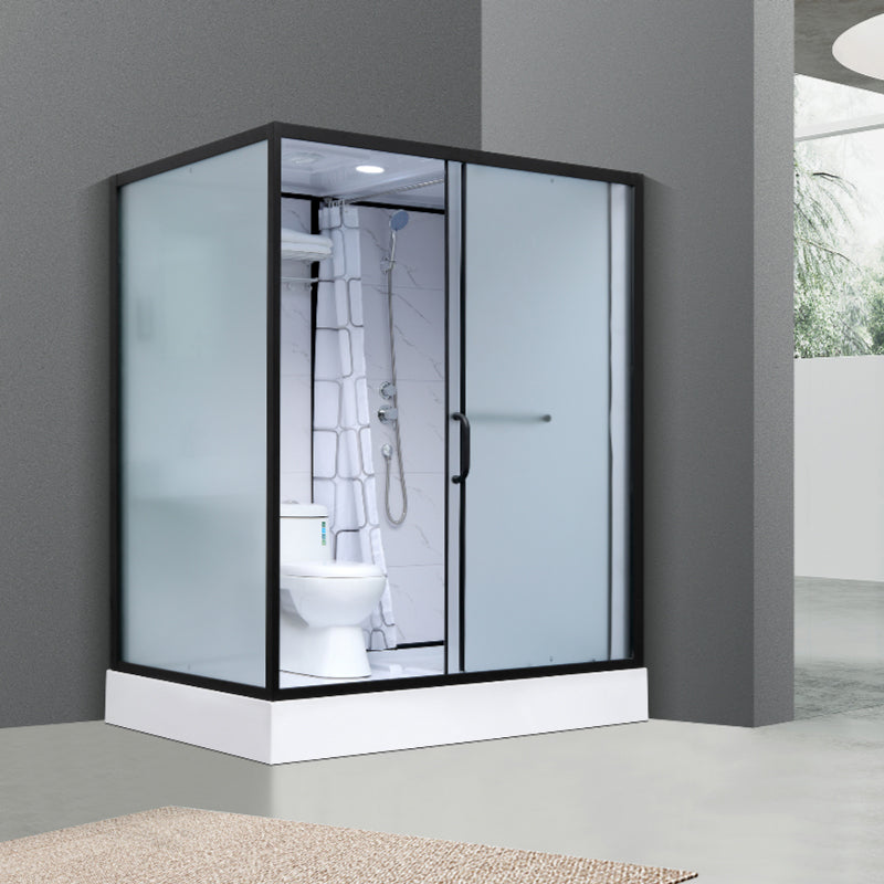 Shower Enclosure Clear Framed Single Sliding Rectangle Black Shower Stall