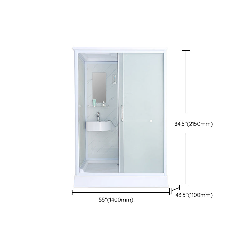 Shower Stall Semi-Frameless Single Sliding Rectangle White Frosted Shower Enclosure