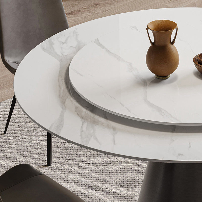 White Stone Top Dining Room Set of 1/4/5 with Round Table Furniture