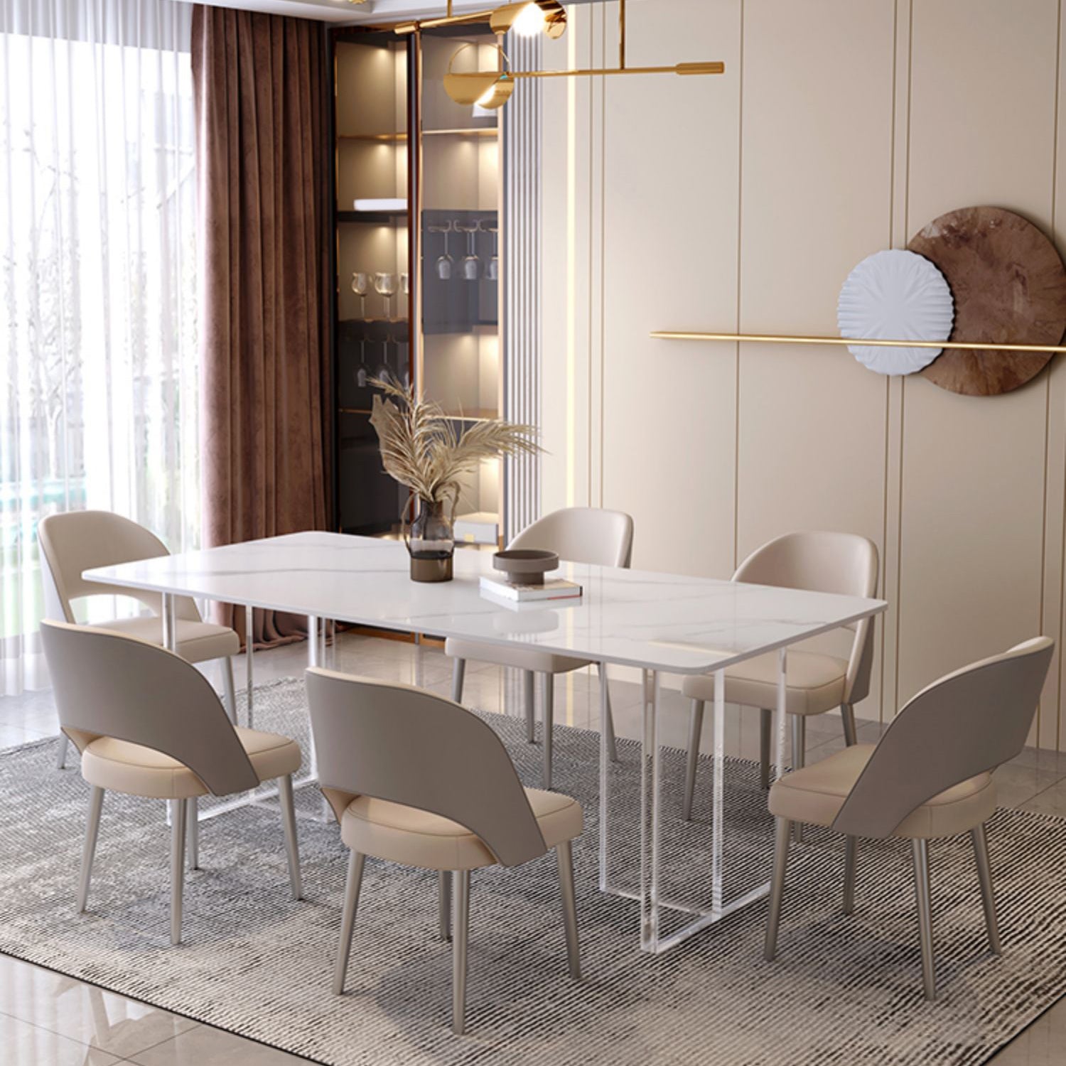 Modern Rectangle Stone Dining Table 1/7 Pieces Dining Set for Dining Room