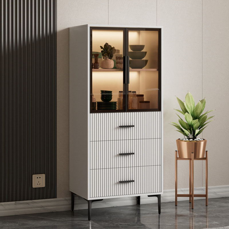 Contemporary Display Stand Glass Doors Faux Wood Storage Cabinet for Dining Room