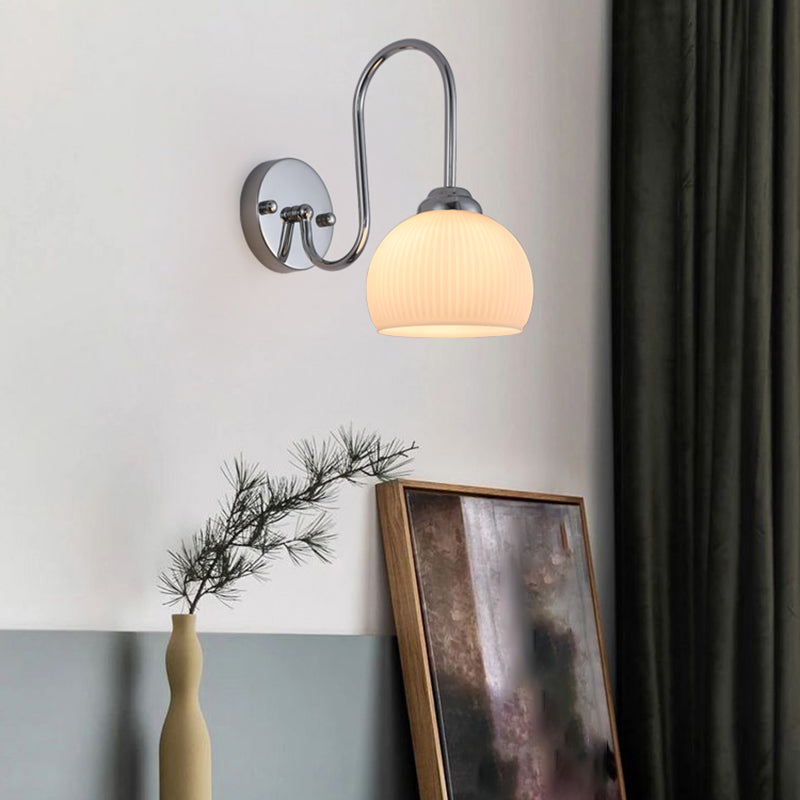Nordic Style Wall Light Silvery Wall Lamp with Glass Shade for Bedroom
