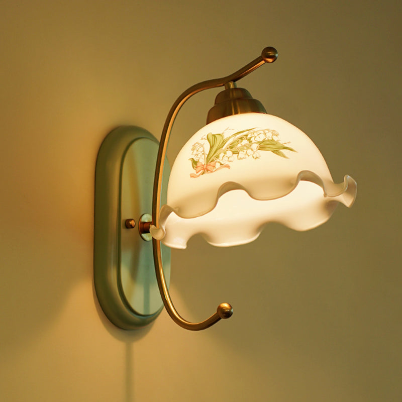 Nordic Style Wall Light Dome Shape Wall Lamp with Wooden Base for Bedroom