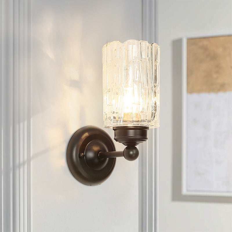 Nordic Style Wall Light Cylinder Shape Wall Lamp with Glass Shade for Bedroom