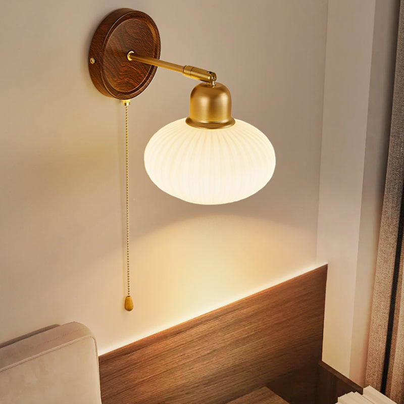 Nordic Style Wall Light Round Shape Wall Lamp with Glass Shade for Bedroom