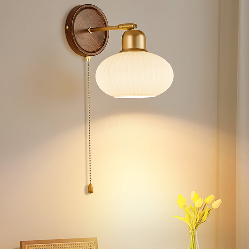 Nordic Style Wall Light Round Shape Wall Lamp with Glass Shade for Bedroom